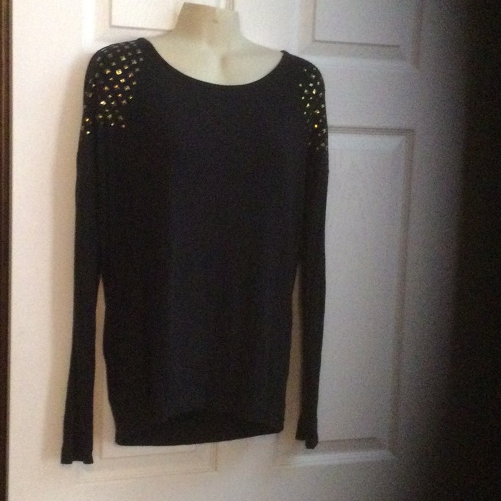 Chic Black Long Sleeve Women's Top with Studded Accents